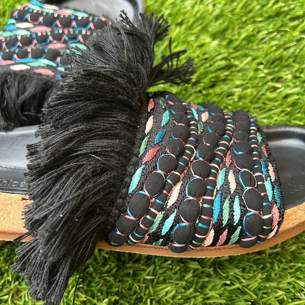 NWOB Chloe Kerenn Woven Leather Fringe Sandal Slide - Picture 13 of 15